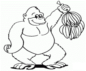 Coloring page gorilla with bananas